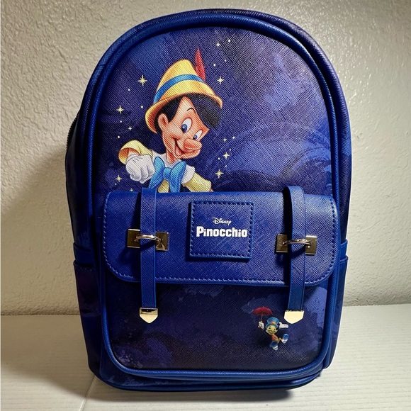 Disney Other - Disney Pinocchio‎ Purse Backpack 11″ Faux Leather Travel Blue Bag Jiminy Cricket